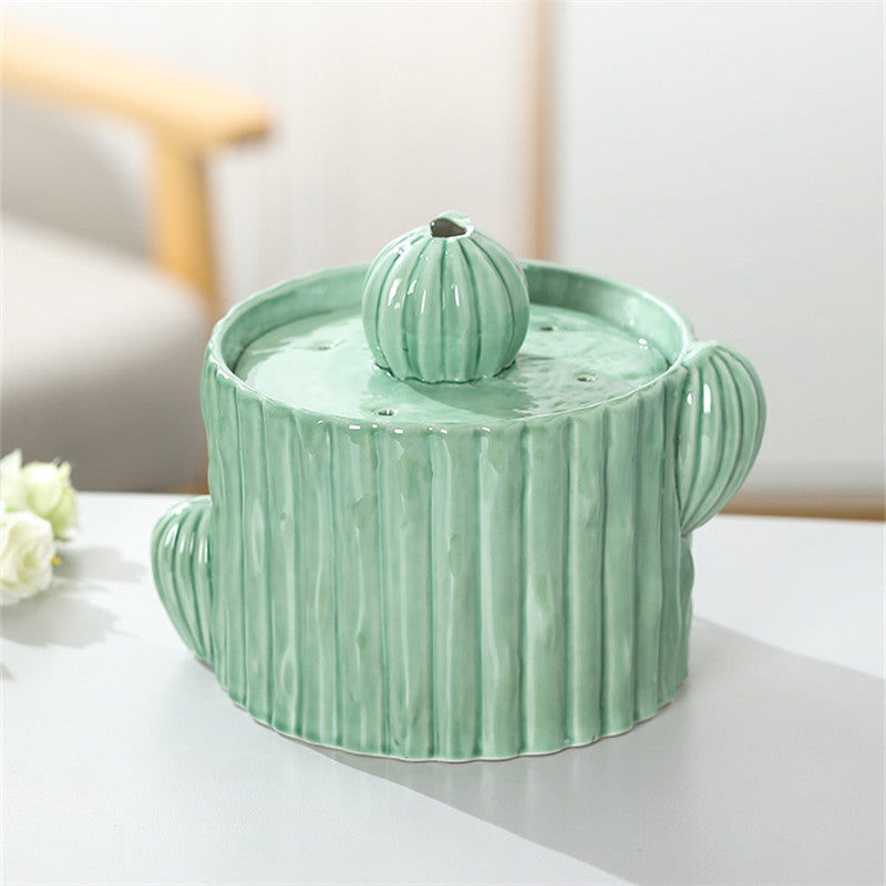 KFX-0535229 Automatic Ceramic Cat Water Fountain - 2L Capacity, Smooth Glaze, Multi-Functional Design