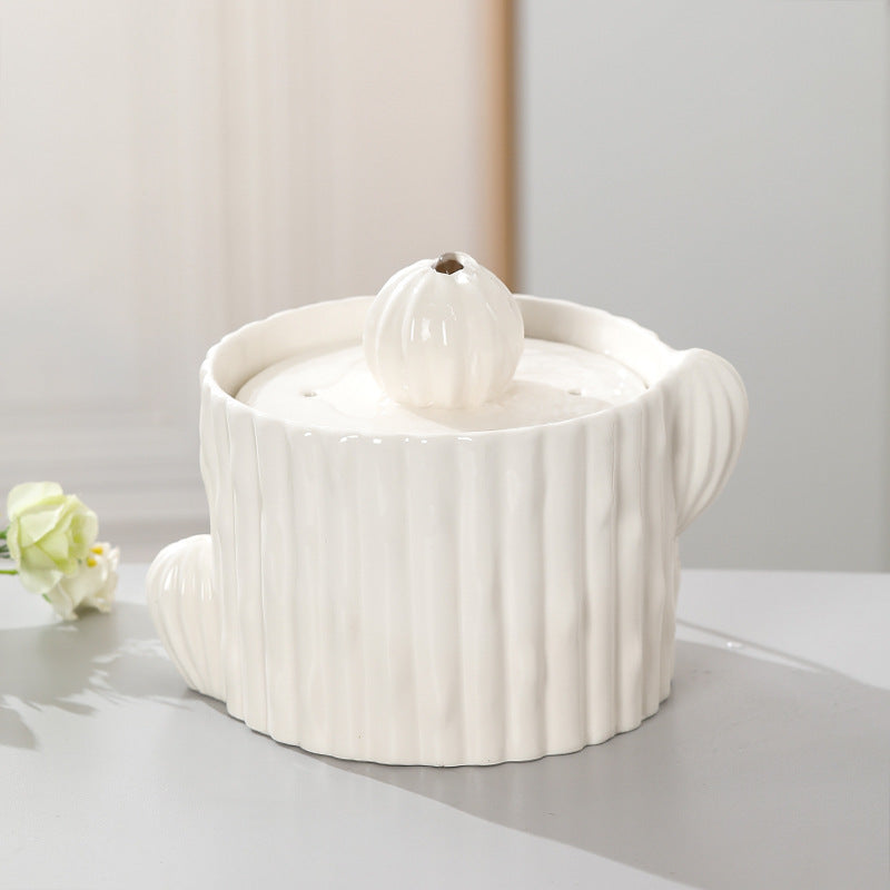 KFX-0535229 Automatic Ceramic Cat Water Fountain - 2L Capacity, Smooth Glaze, Multi-Functional Design