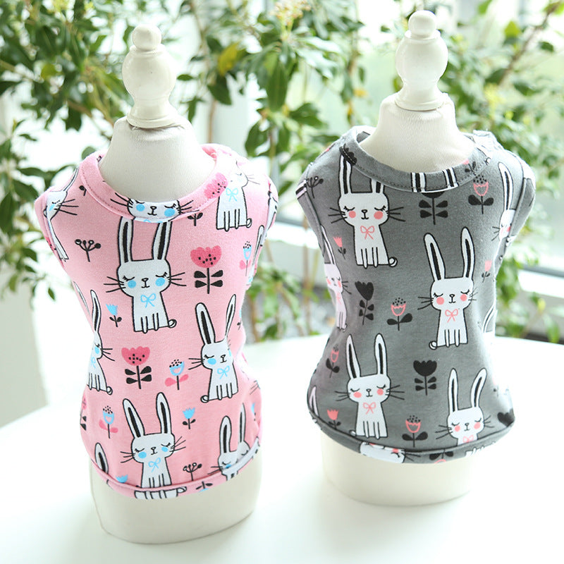 KFX-0535613 Cute Bunny Cartoon Cotton Pull Frame Vest for Pets - Available in Pink and Gray, Sizes XS to XL