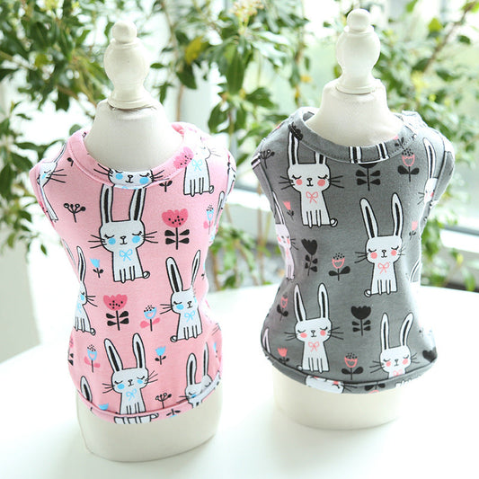 KFX-0535613 Cute Bunny Cartoon Cotton Pull Frame Vest for Pets - Available in Pink and Gray, Sizes XS to XL