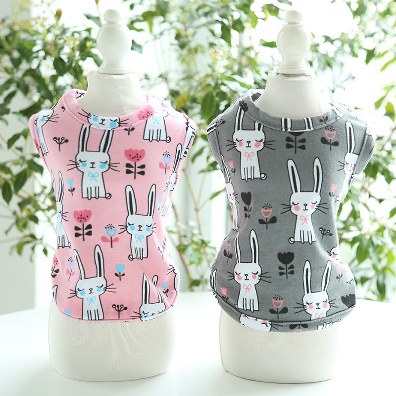 KFX-0535613 Cute Bunny Cartoon Cotton Pull Frame Vest for Pets - Available in Pink and Gray, Sizes XS to XL