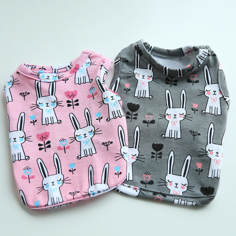 KFX-0535613 Cute Bunny Cartoon Cotton Pull Frame Vest for Pets - Available in Pink and Gray, Sizes XS to XL