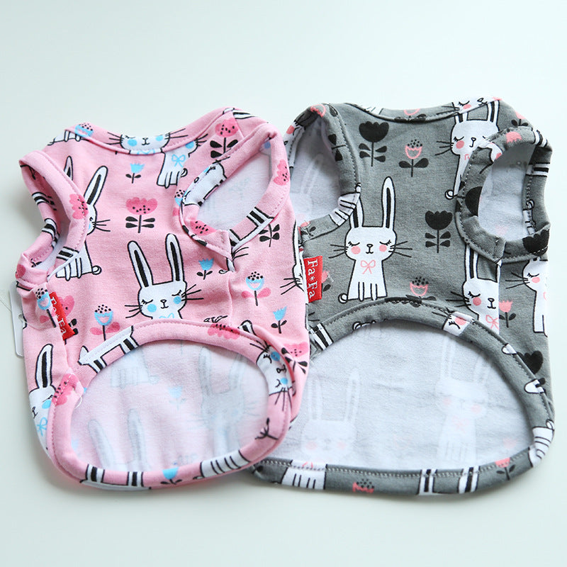 KFX-0535613 Cute Bunny Cartoon Cotton Pull Frame Vest for Pets - Available in Pink and Gray, Sizes XS to XL