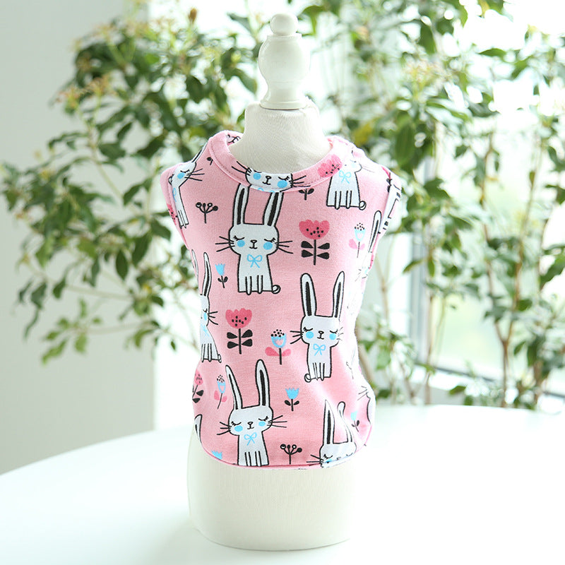 KFX-0535613 Cute Bunny Cartoon Cotton Pull Frame Vest for Pets - Available in Pink and Gray, Sizes XS to XL