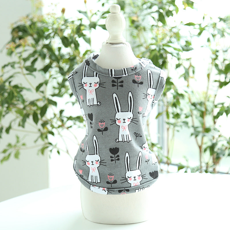 KFX-0535613 Cute Bunny Cartoon Cotton Pull Frame Vest for Pets - Available in Pink and Gray, Sizes XS to XL