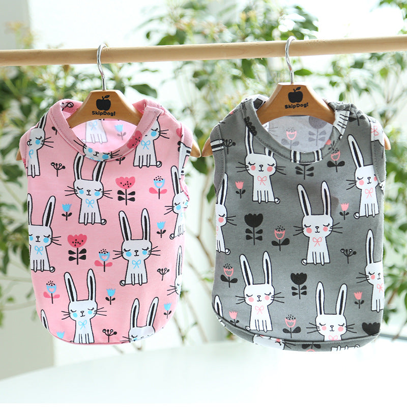 KFX-0535613 Cute Bunny Cartoon Cotton Pull Frame Vest for Pets - Available in Pink and Gray, Sizes XS to XL