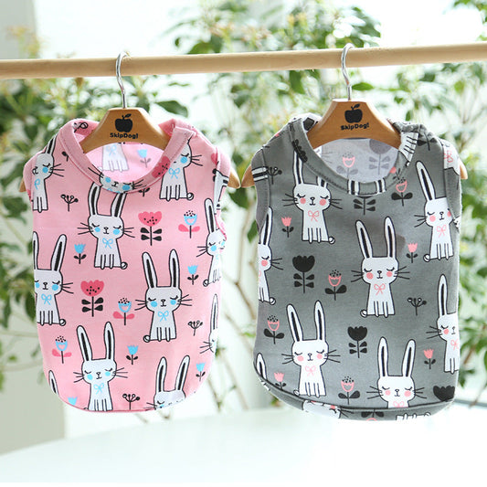 KFX-0535613 Cute Bunny Cartoon Cotton Pull Frame Vest for Pets - Available in Pink and Gray, Sizes XS to XL