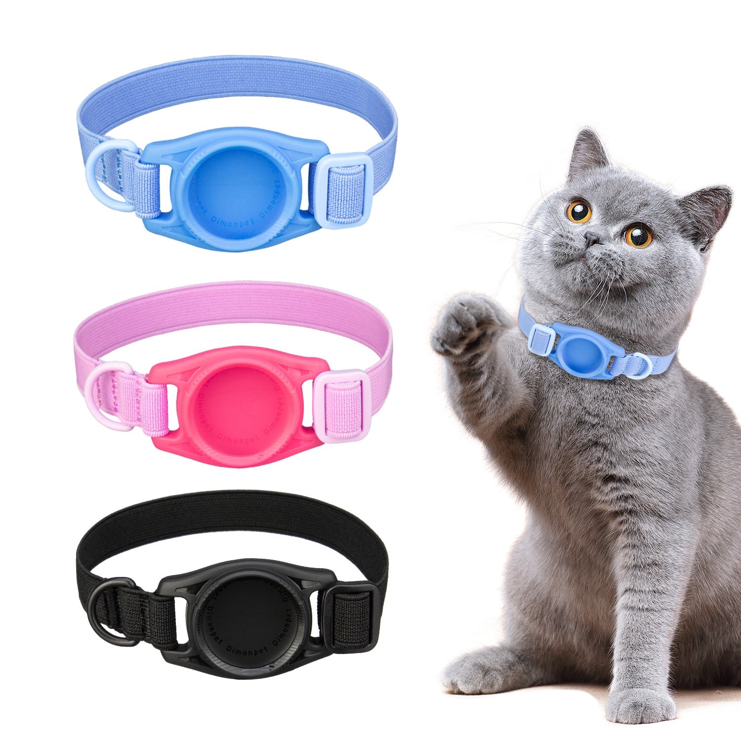 KFX-0537021 Anti-Loss Alarm Pet Collar - Casual Monochrome Design in Blue, Pink, or Black, 20cm-30cm Adjustable Polyester