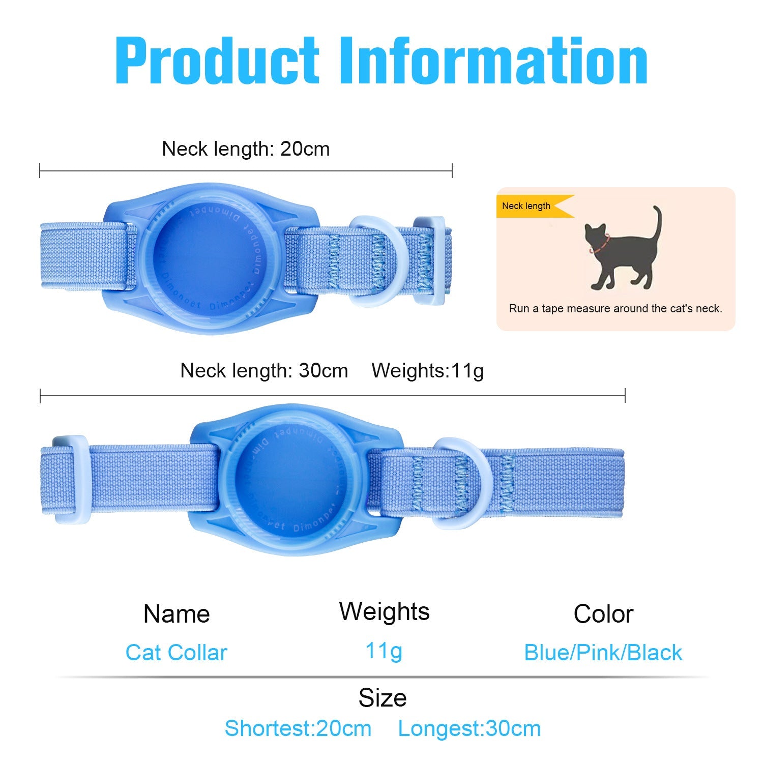 KFX-0537021 Anti-Loss Alarm Pet Collar - Casual Monochrome Design in Blue, Pink, or Black, 20cm-30cm Adjustable Polyester