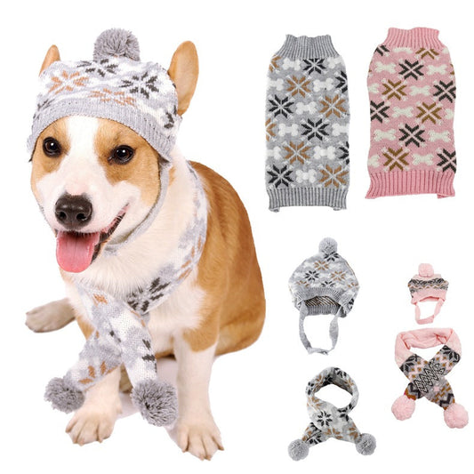 KFX-0538813 Retro Japanese and South Korean Style Pet Sweater and Scarf Hat Set