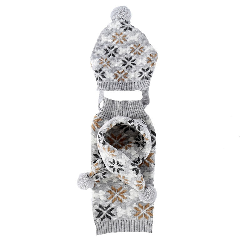 KFX-0538813 Retro Japanese and South Korean Style Pet Sweater and Scarf Hat Set