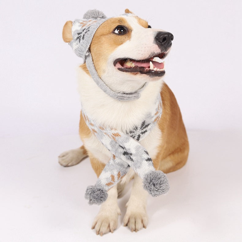 KFX-0538813 Retro Japanese and South Korean Style Pet Sweater and Scarf Hat Set