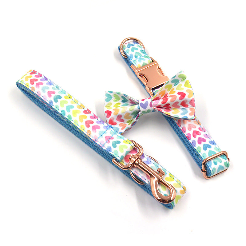 KFX-0540605 Adjustable Fabric Dog Collar and Leash Set with Bow