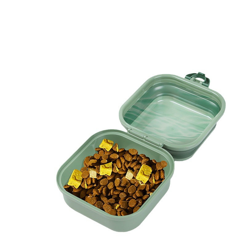 KFX-0540989 Foldable Double-Layer Dog Bowl for Outdoor Water Use - Green, White, Khaki