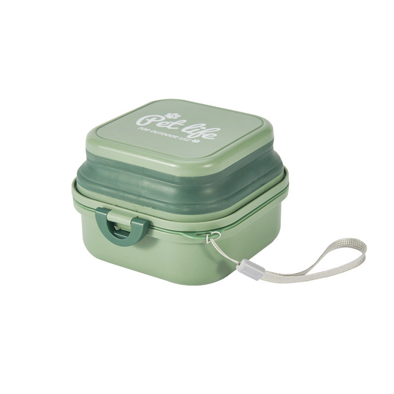 KFX-0540989 Foldable Double-Layer Dog Bowl for Outdoor Water Use - Green, White, Khaki