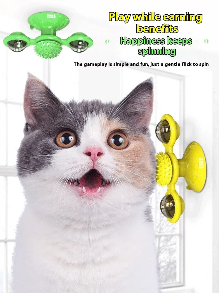 KFX-0541629 Interactive Cat Entertainment Set with Rotating Disk, Feather Teasers, Tumbler & Windmill Toy