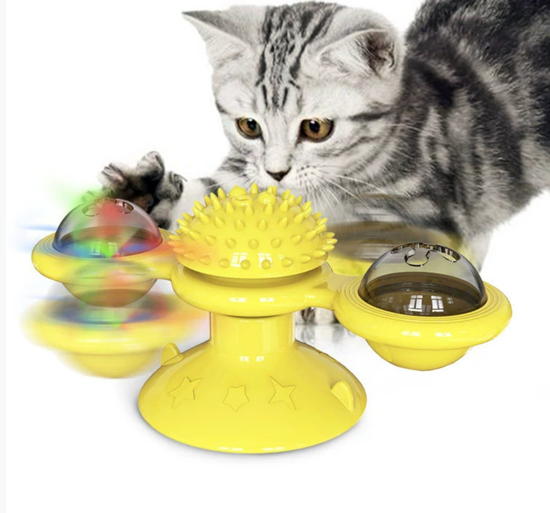 KFX-0541629 Interactive Cat Entertainment Set with Rotating Disk, Feather Teasers, Tumbler & Windmill Toy