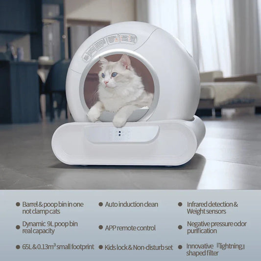 KFX-054419 Smart Automatic Self-Cleaning Cat Litter Box with APP Control and Odor Control, Large Capacity 65L
