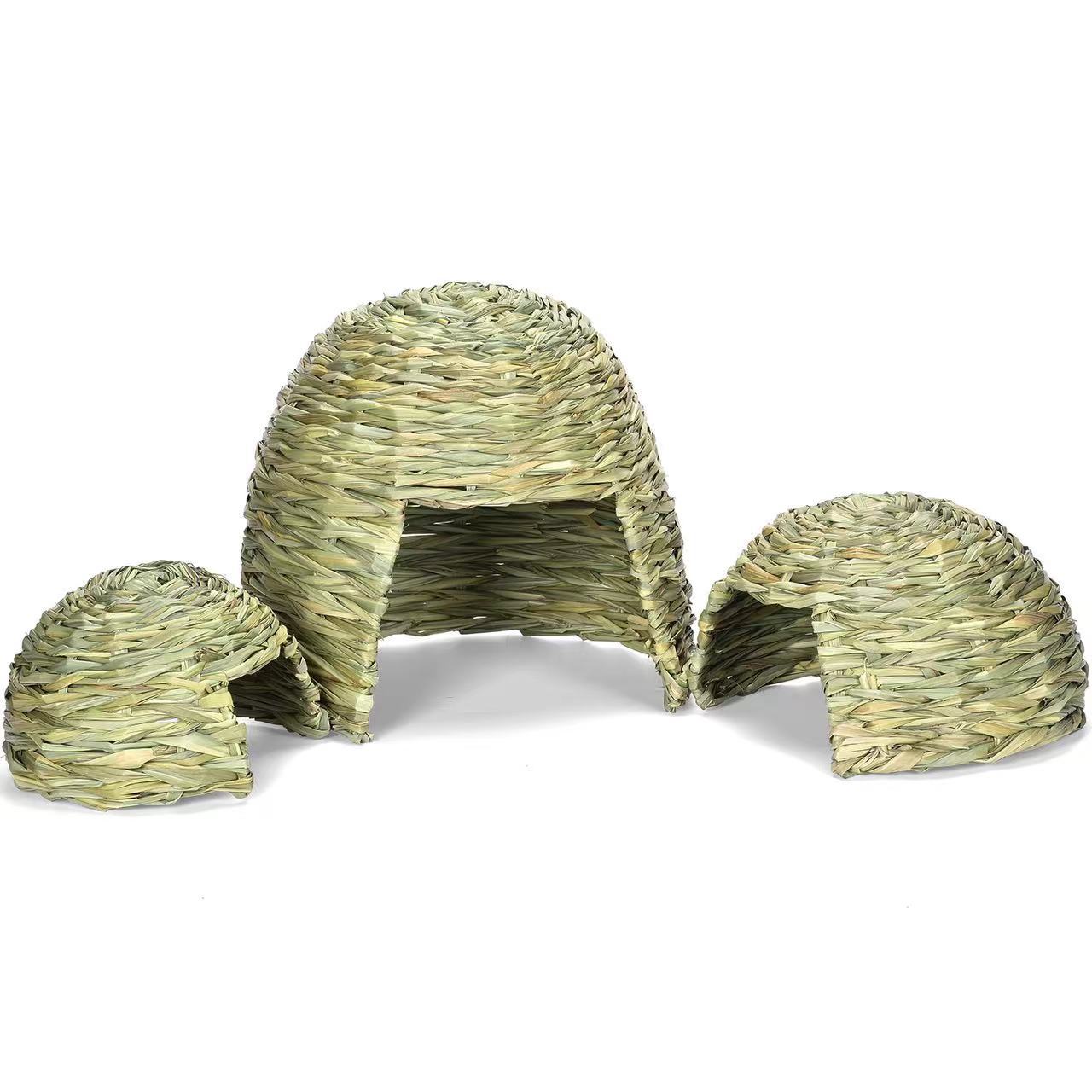 KFX-0544829 Handmade Straw Thatched Hut for Small Pets - Thermal Nest for Rabbits, Hamsters, Hedgehogs, and Guinea Pigs