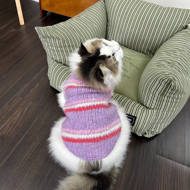 KFX-0545341 Warm Autumn and Winter Vest for Small Schnauzers and Cats in Green and Purple