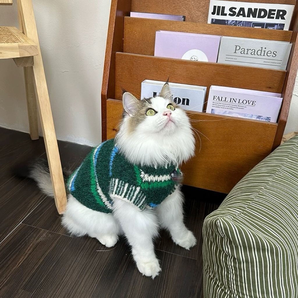 KFX-0545341 Warm Autumn and Winter Vest for Small Schnauzers and Cats in Green and Purple