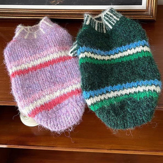 KFX-0545341 Warm Autumn and Winter Vest for Small Schnauzers and Cats in Green and Purple