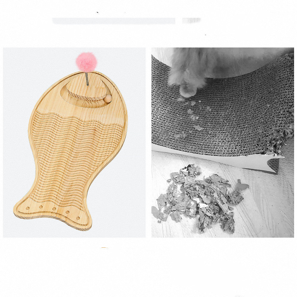 KFX-0546749 Pine Wood Cat Scratcher with Rex Rabbit Fur for Pet Comfort and Curiosity