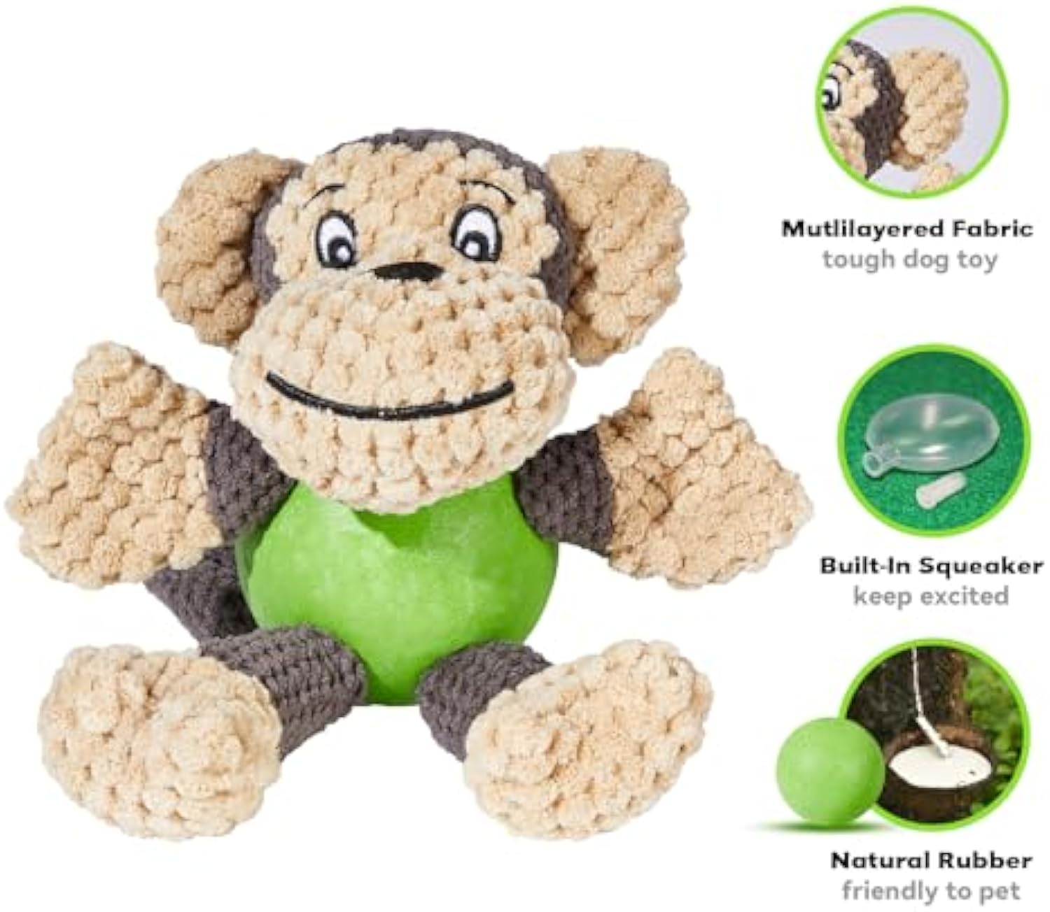 KFX-0548029 Squeaky Plush Monkey Dog Toy - Soft, Durable Chew Toy for Small to Medium Dogs, Ideal for Indoor and Outdoor Play