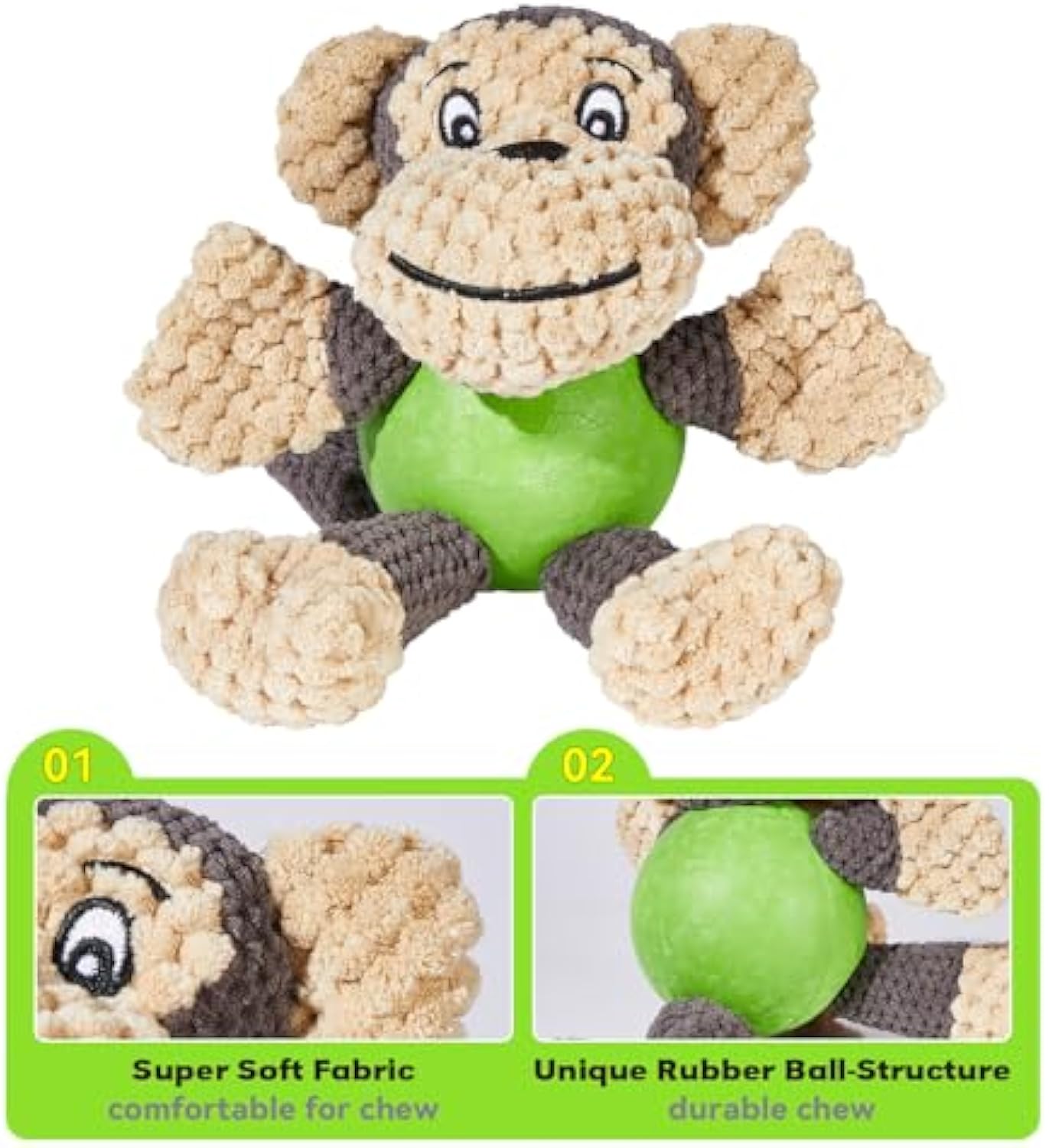 KFX-0548029 Squeaky Plush Monkey Dog Toy - Soft, Durable Chew Toy for Small to Medium Dogs, Ideal for Indoor and Outdoor Play
