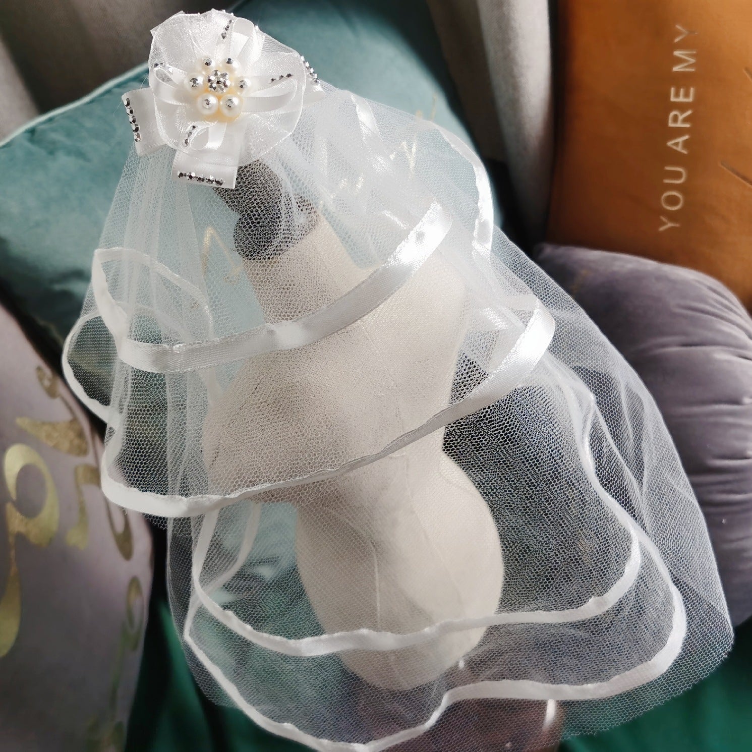 KFX-0548797 Princess Style Dog Hairpin Bow with Lace Veil Pet Accessory