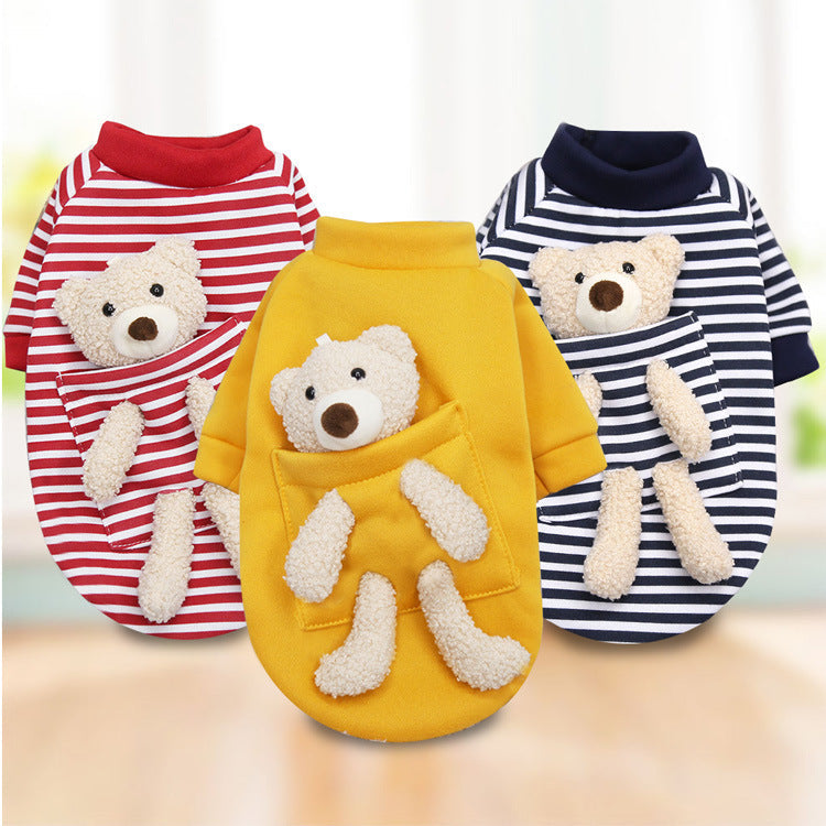 KFX-0551613 Cute Cartoon Teddy Bear Sweater for Small Dogs and Cats, Soft Cotton Material