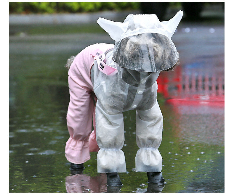 KFX-0552893 Splashproof Dog Raincoat with Horn Bib - Casual EVA Design
