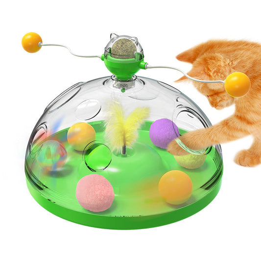 KFX-0553917 Interactive Multifunctional Cat Toy with Catnip, Twirling Balls, and Teaser Sticks