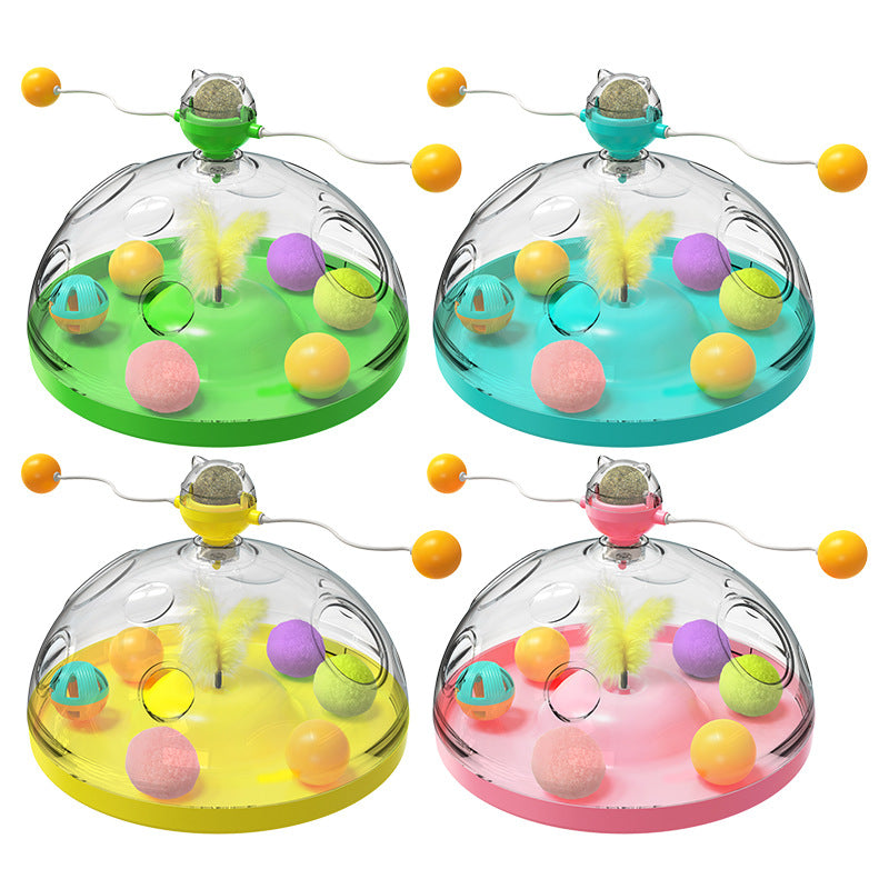 KFX-0553917 Interactive Multifunctional Cat Toy with Catnip, Twirling Balls, and Teaser Sticks