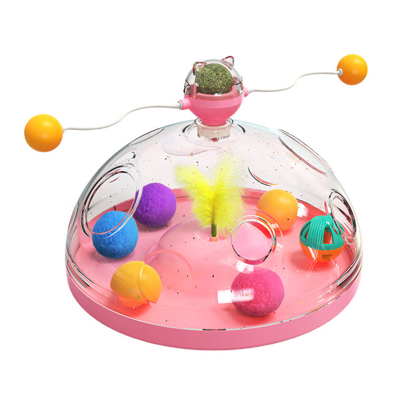 KFX-0553917 Interactive Multifunctional Cat Toy with Catnip, Twirling Balls, and Teaser Sticks