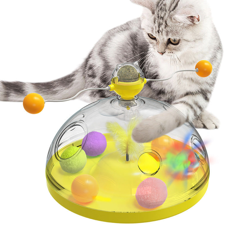 KFX-0553917 Interactive Multifunctional Cat Toy with Catnip, Twirling Balls, and Teaser Sticks