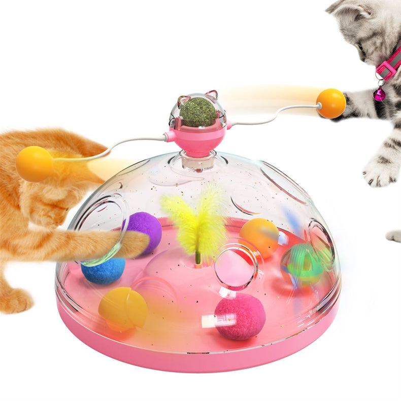 KFX-0553917 Interactive Multifunctional Cat Toy with Catnip, Twirling Balls, and Teaser Sticks