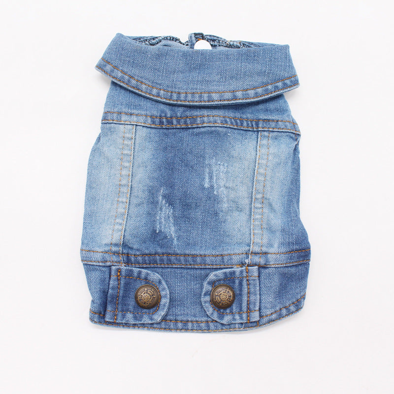 KFX-0554685 Vintage Denim Vest for Pets with Scratch Pattern, Customizable, Flexible Fit