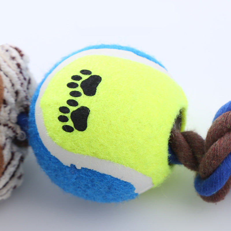 KFX-0554941 Interactive Corduroy Tennis Ball Dog Toy with Cotton Rope and Sound for Engaging Play