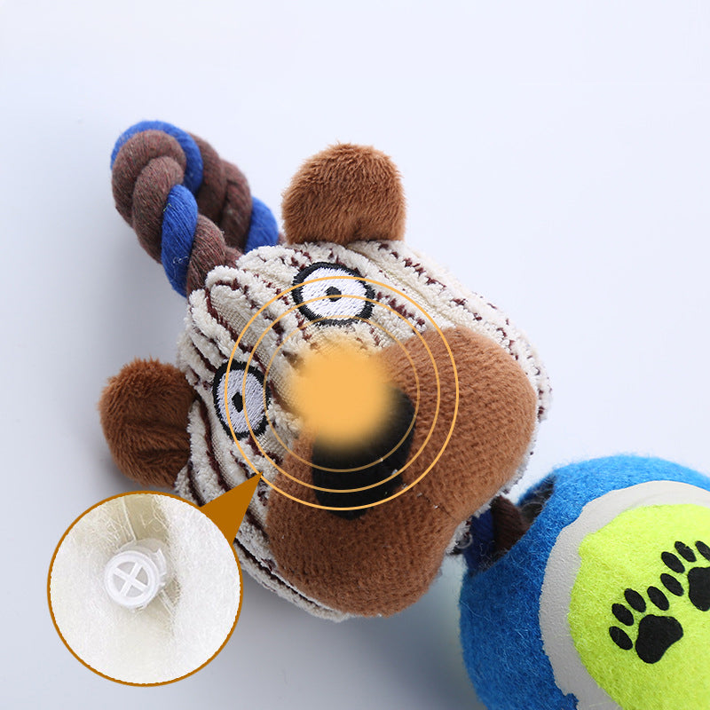 KFX-0554941 Interactive Corduroy Tennis Ball Dog Toy with Cotton Rope and Sound for Engaging Play