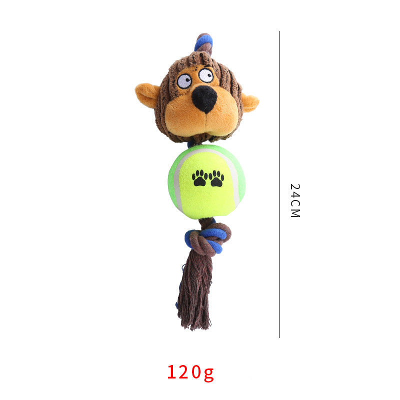 KFX-0554941 Interactive Corduroy Tennis Ball Dog Toy with Cotton Rope and Sound for Engaging Play