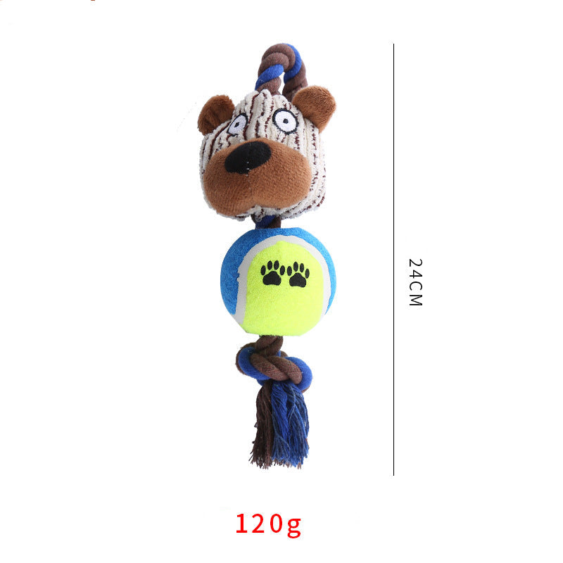 KFX-0554941 Interactive Corduroy Tennis Ball Dog Toy with Cotton Rope and Sound for Engaging Play
