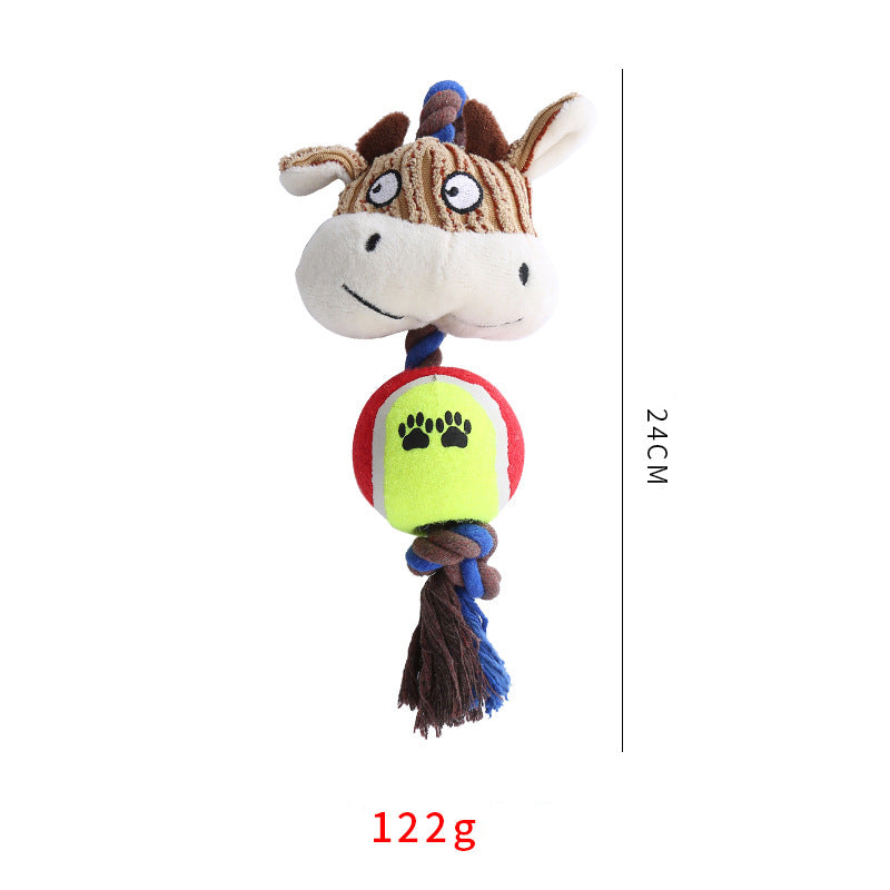 KFX-0554941 Interactive Corduroy Tennis Ball Dog Toy with Cotton Rope and Sound for Engaging Play