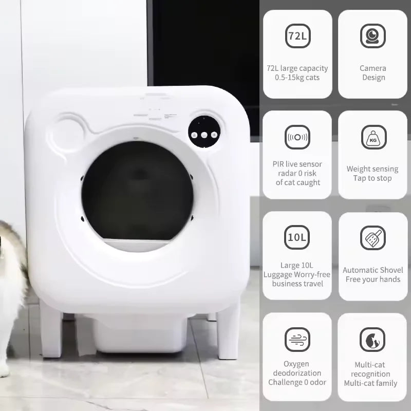 KFX-055571 Automatic Self-Cleaning Cat Litter Box with 68L Capacity - Durable Eco-Friendly Plastic Design