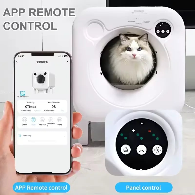 KFX-055571 Automatic Self-Cleaning Cat Litter Box with 68L Capacity - Durable Eco-Friendly Plastic Design