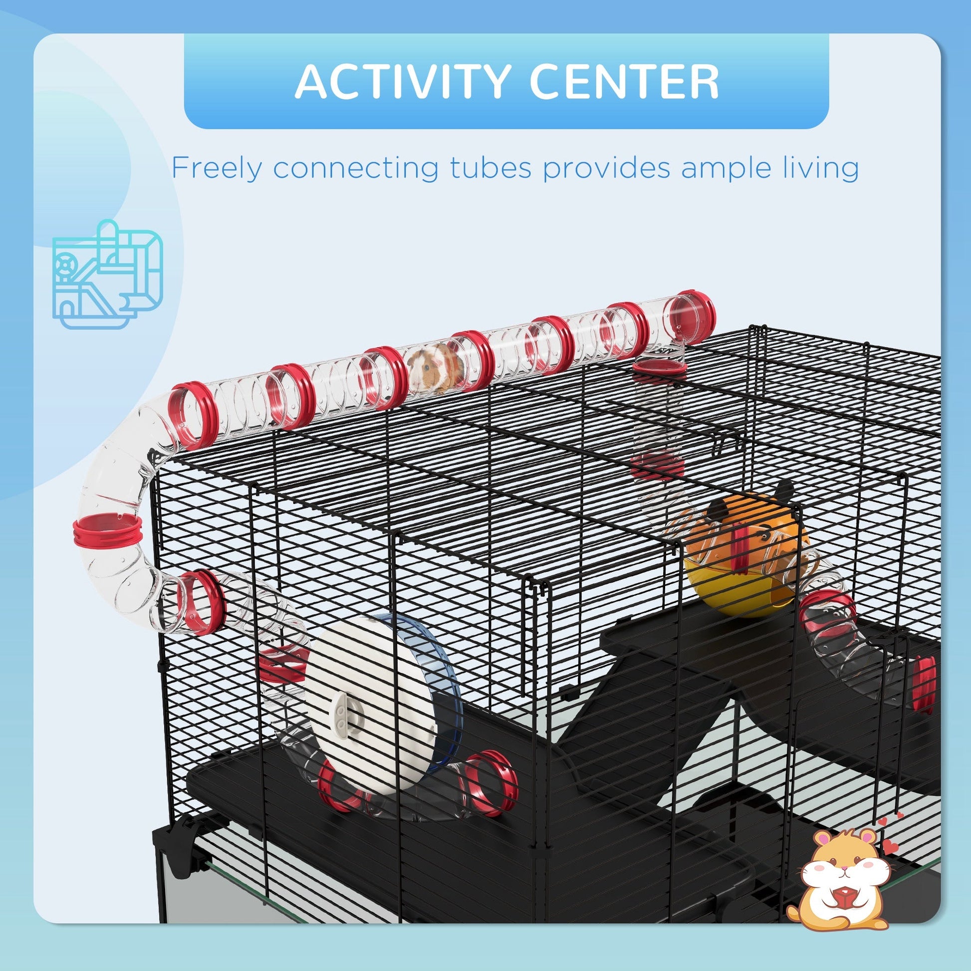 KFX-0555965 31" Hamster Cage with Tube System, Ramps, Wheel, and Deep Glass Base