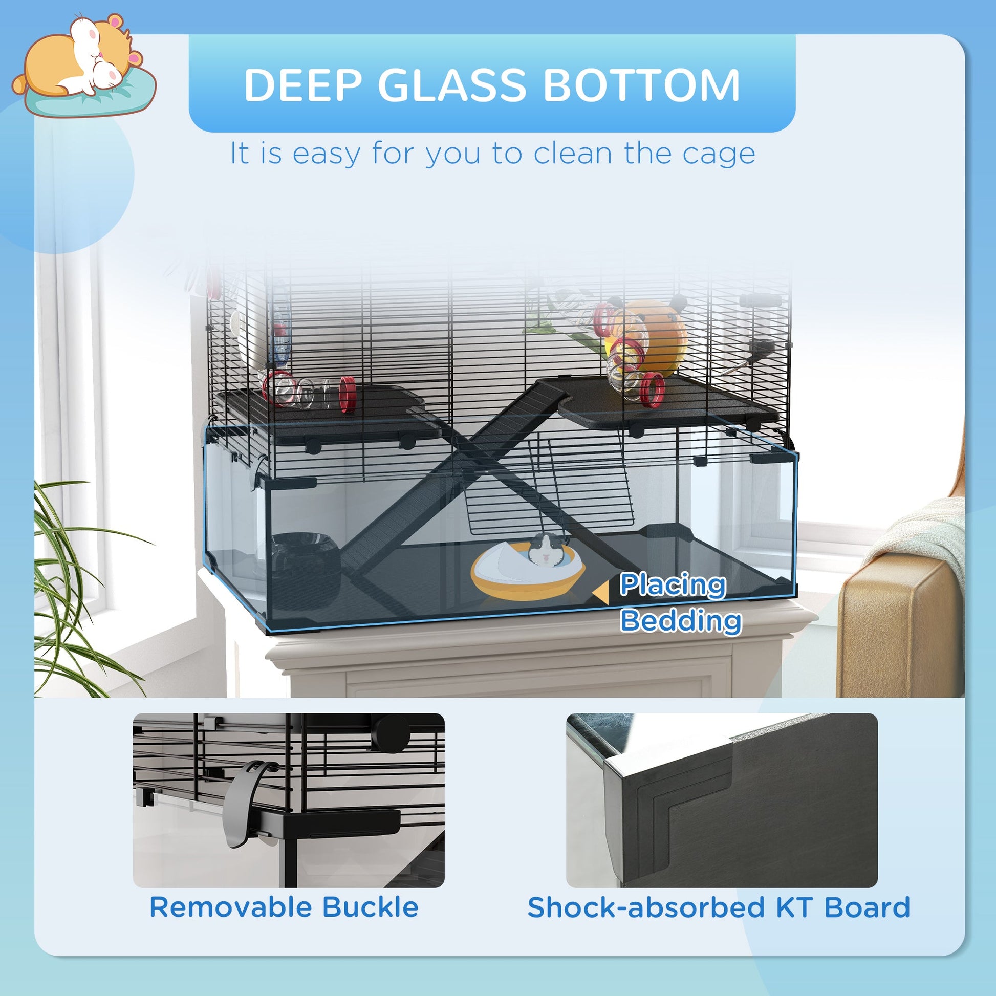 KFX-0555965 31" Hamster Cage with Tube System, Ramps, Wheel, and Deep Glass Base