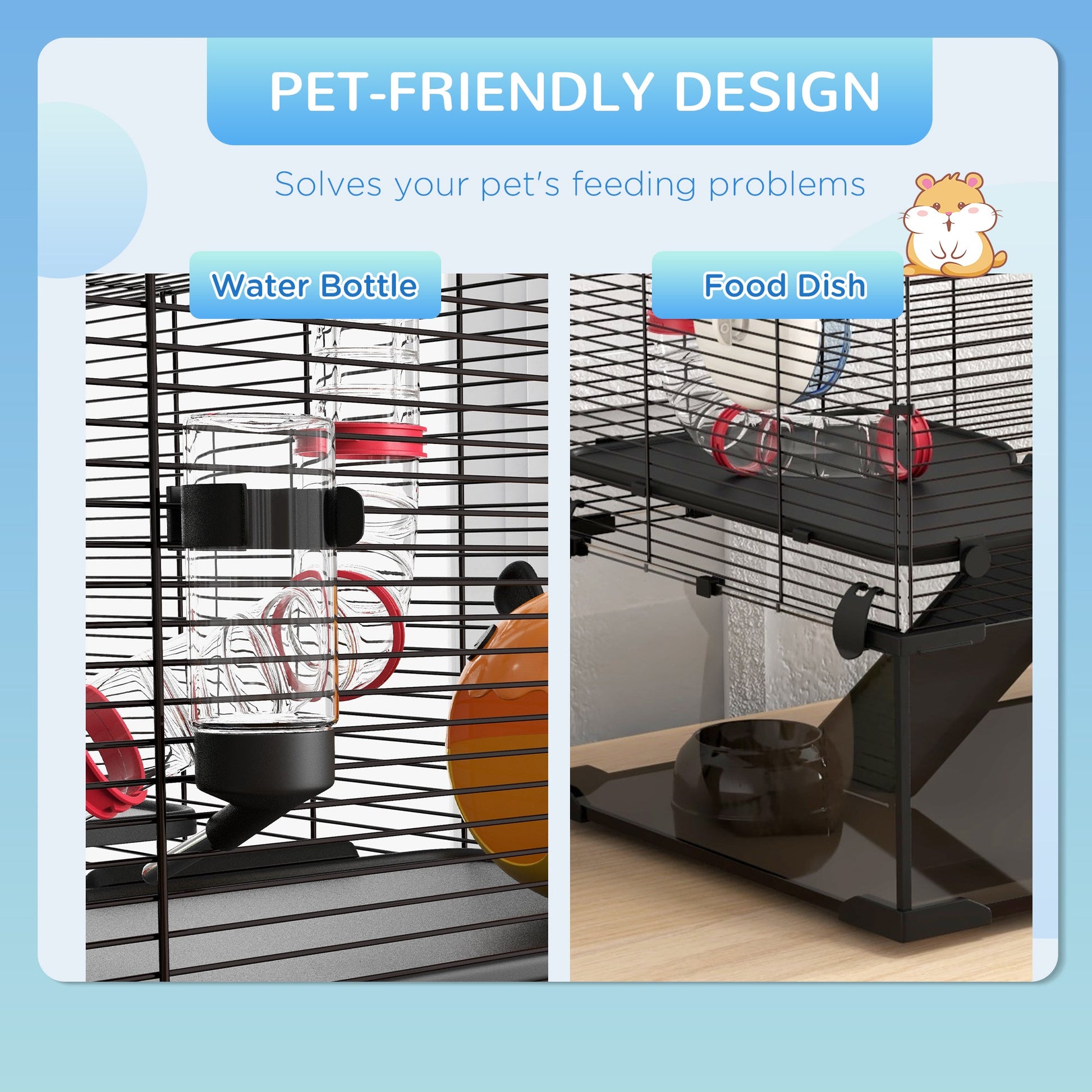 KFX-0555965 31" Hamster Cage with Tube System, Ramps, Wheel, and Deep Glass Base