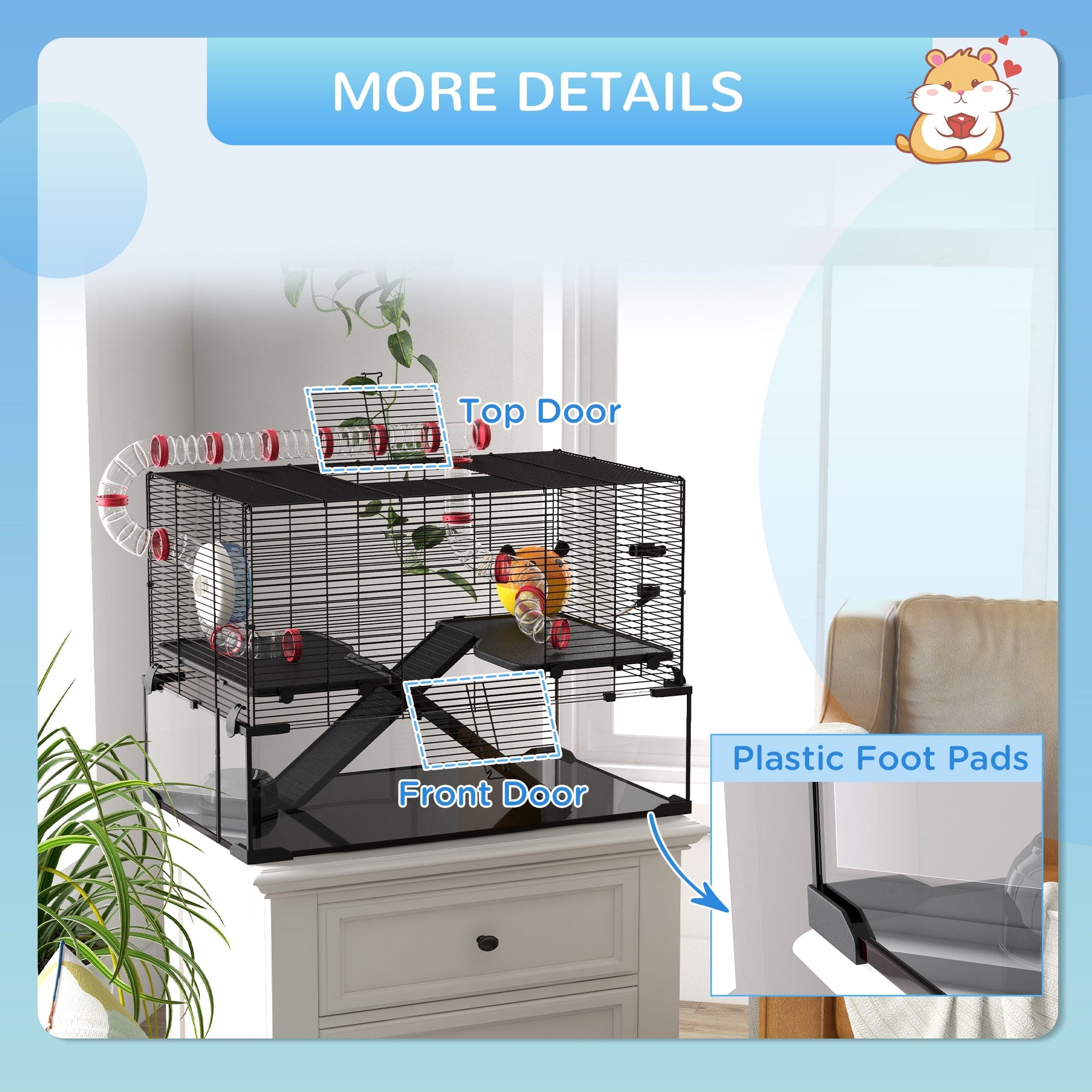 KFX-0555965 31" Hamster Cage with Tube System, Ramps, Wheel, and Deep Glass Base
