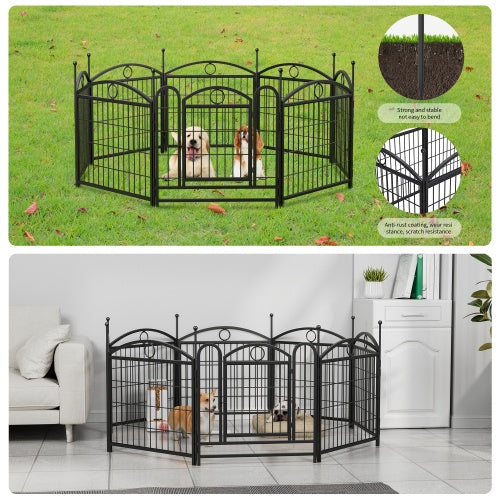 KFX-0557757 Indoor Dog Playpen 24 Inch 8 Panel Heavy-Duty Metal with Door, Foldable Safe Space for Pets